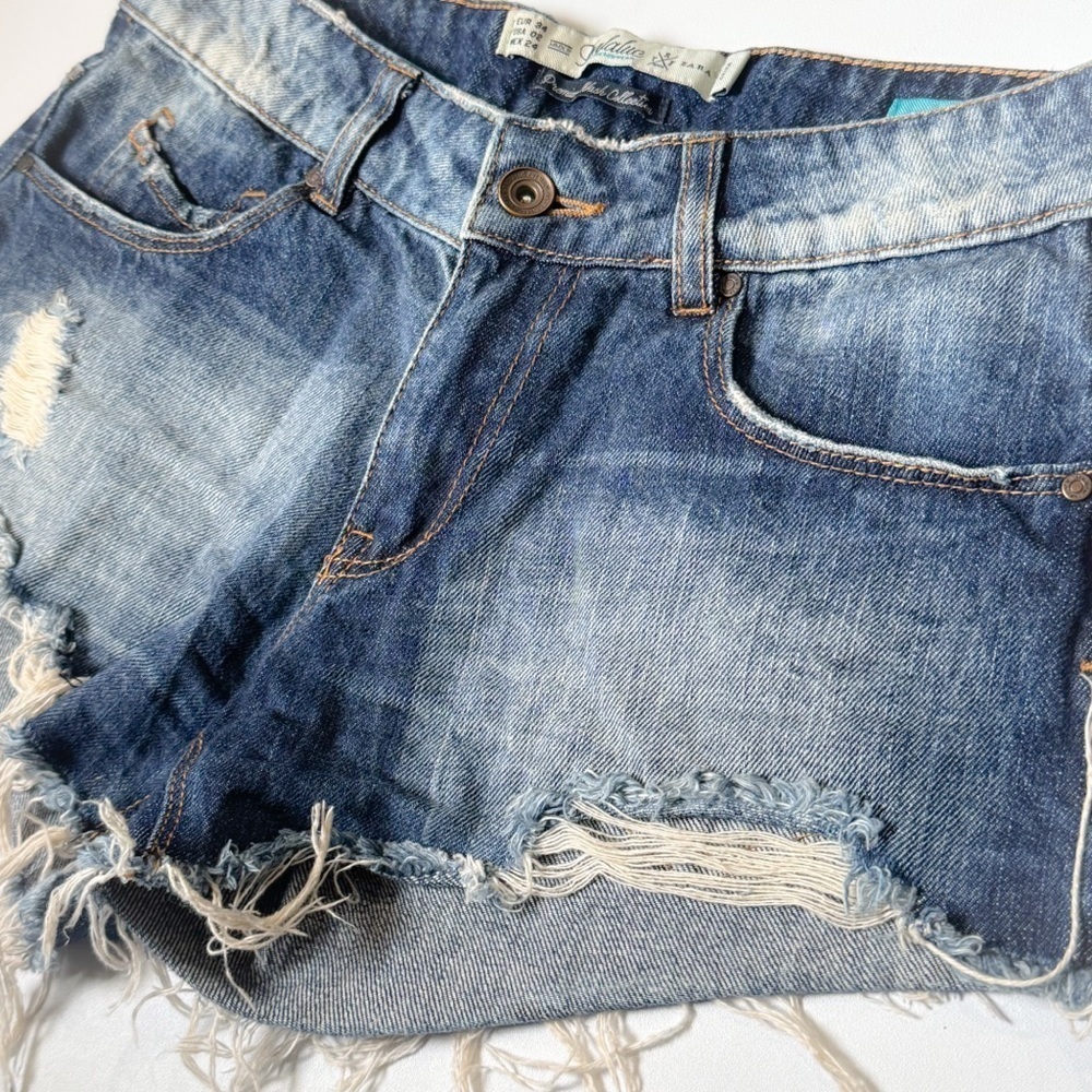 Zara Trafaluc Denim Jean Cut Off Shorts Blue Womens low rise - Picture 3 of 6
